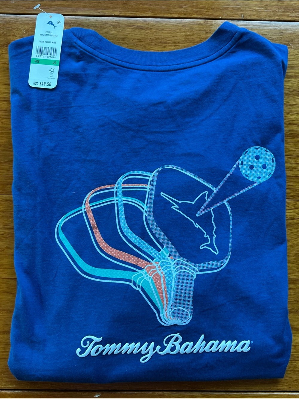 Tommy Bahama Mens Blue  Bainbridge Match Pickleball Graphic T-Shirt SZ L NWT